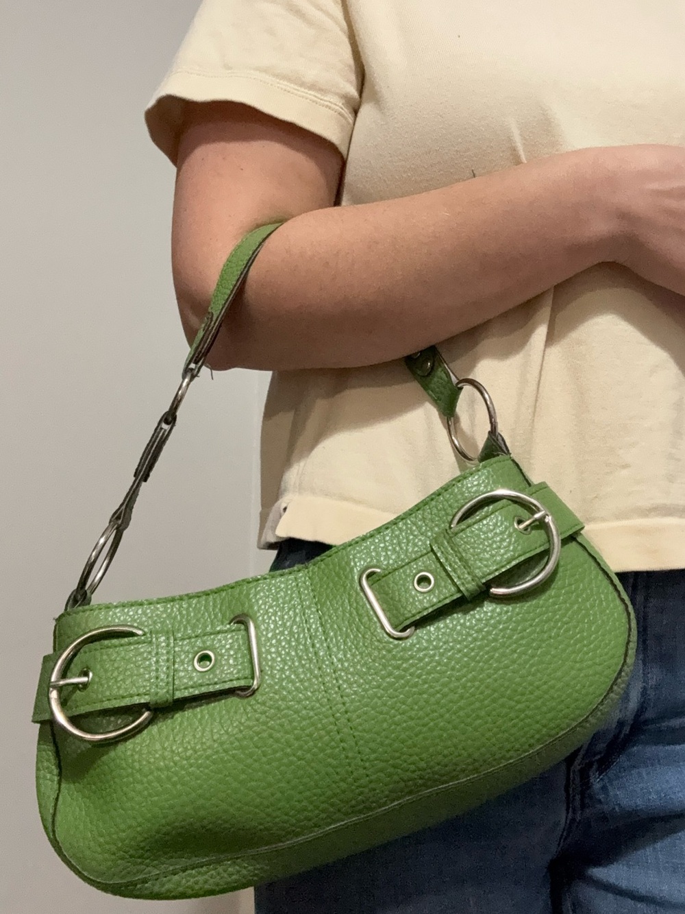 Vintage MSC Mainstreet Collection Green Shoulder Bag w/Silver Buckle Details Y2K